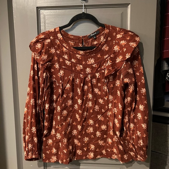 Madewell Floral Print Ruffle Collar Long Sleeve Too - Picture 2 of 10
